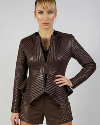 Emma Women Multi Stitch Leather Frock Jacket