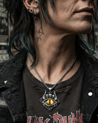 Gothic Demon Eye Pendant Necklace – Stainless Steel Three-Skull Evil Eye Jewelry