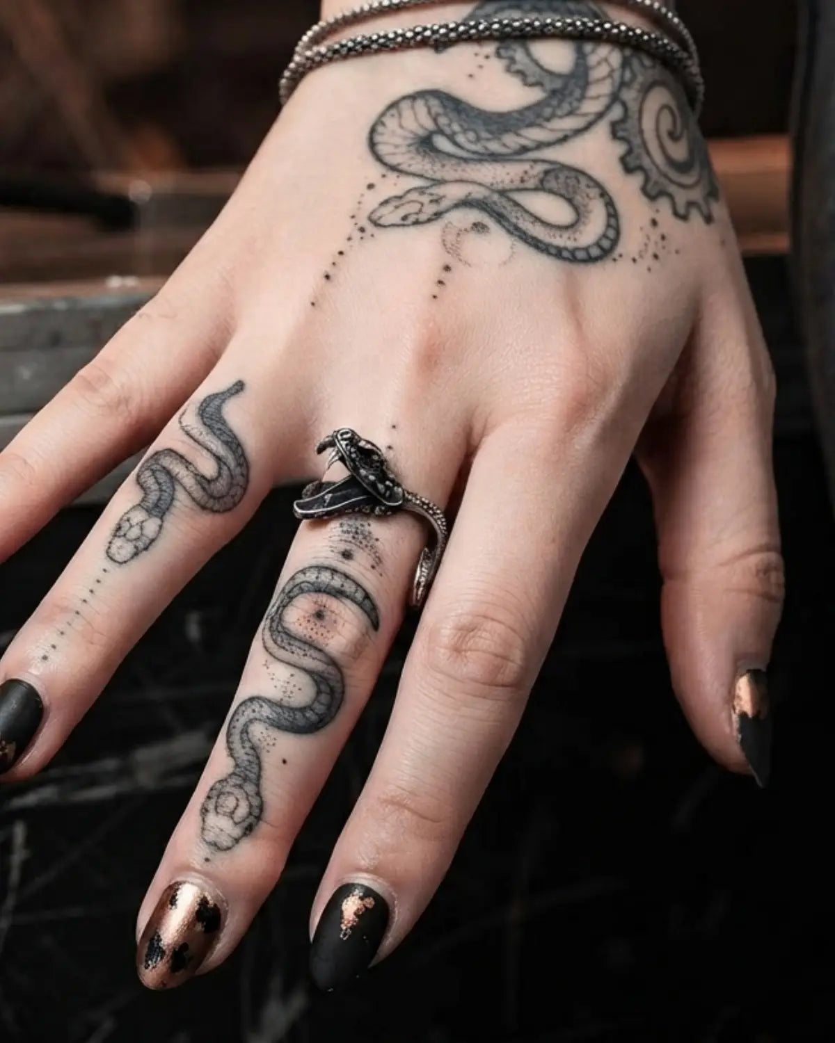 Gothic Fangs Snake Ring – Stainless Steel Open-Band Serpent Jewelry