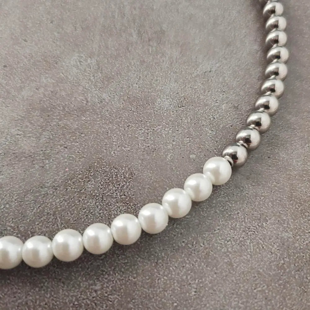 Fresh water Pearl and Steel Beads Necklace with strong clasps Must Haves