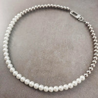 Fresh water Pearl and Steel Beads Necklace with strong clasps Must Haves