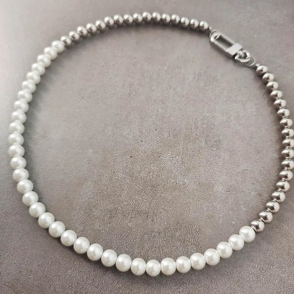 Fresh water Pearl and Steel Beads Necklace with strong clasps Must Haves