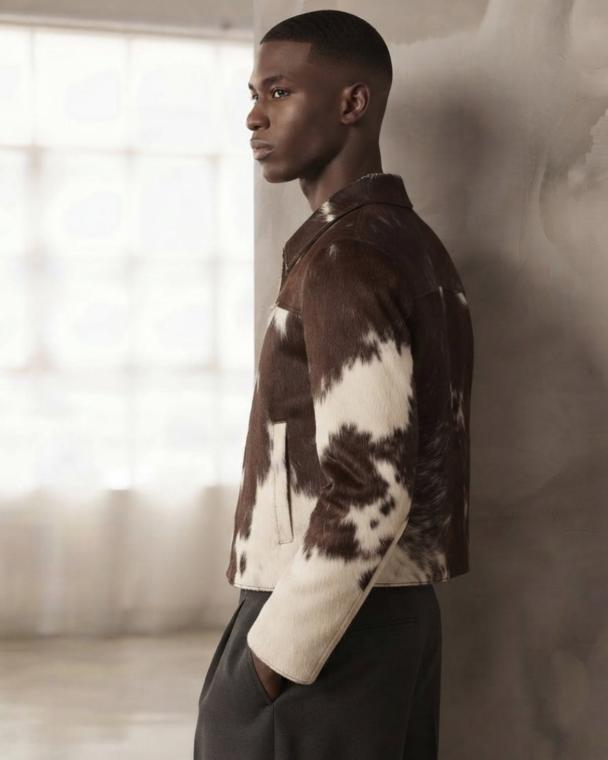Men Hair-On Cow Hide classic Leather  jacket
