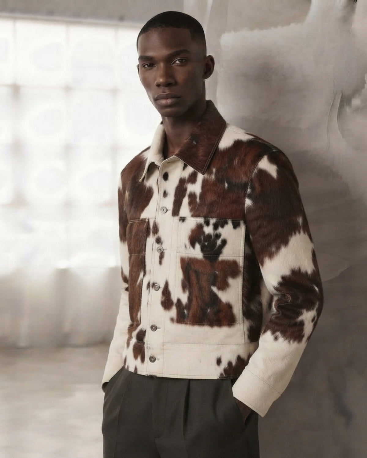 Men Hair-On Cow Hide classic Leather  jacket