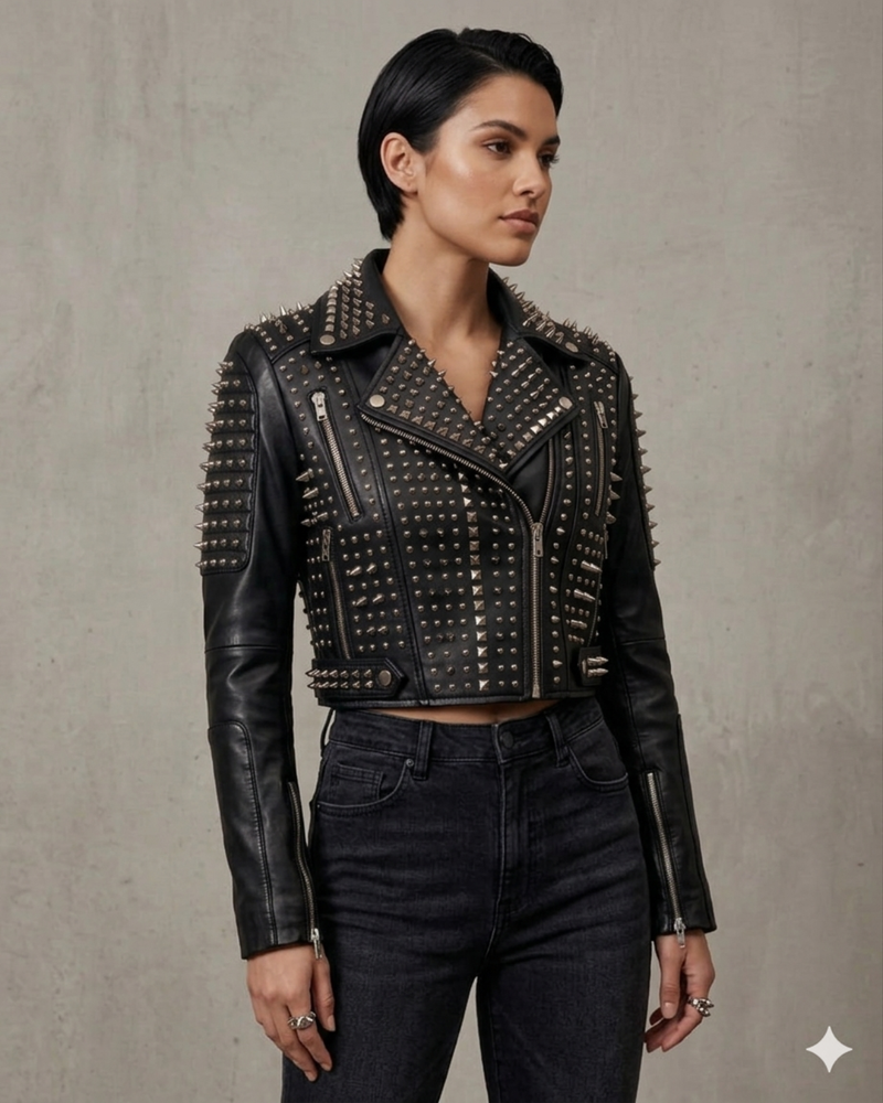 Hand made Short Cropped Bolero Style Leather Motorcycle Biker Women Jacket67.png