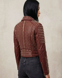 Premium Cropped Studded Biker Leather Jacket