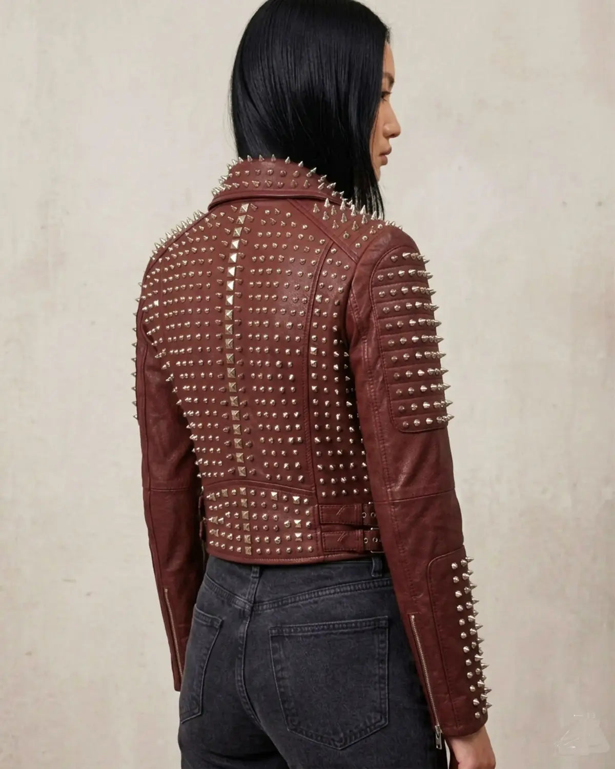 Premium Cropped Studded Biker Leather Jacket