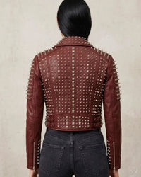 Premium Cropped Studded Biker Leather Jacket