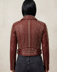 Premium Cropped Studded Biker Leather Jacket