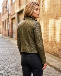 Women Leather Washed Vintage Motorcycle Biker Jacket