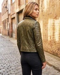 Women Leather Washed Vintage Motorcycle Biker Jacket