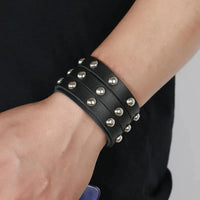 Handmade Multi-Layer Genuine Leather Fashion Bracelet for Unisex Punk Rivet Cowhide Bracelet