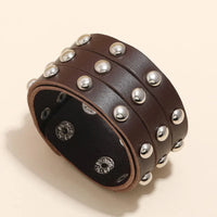 Handmade Multi-Layer Genuine Leather Fashion Bracelet for Unisex Punk Rivet Cowhide Bracelet