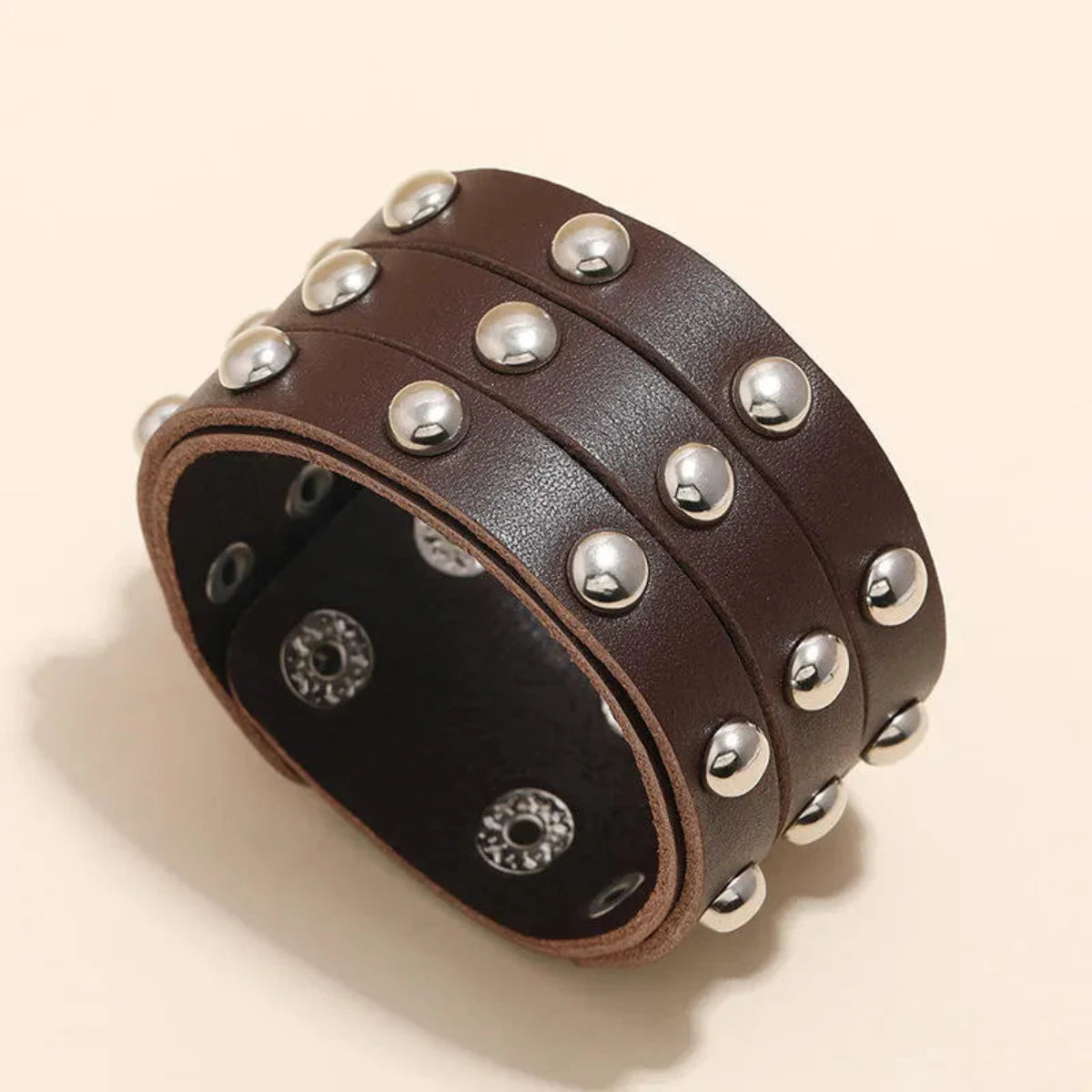Handmade Multi-Layer Genuine Leather Fashion Bracelet for Unisex Punk Rivet Cowhide Bracelet