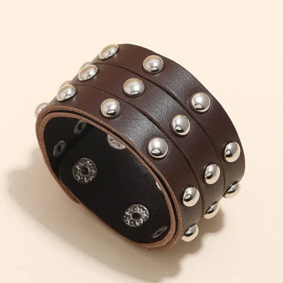 Handmade Multi-Layer Genuine Leather Fashion Bracelet for Unisex Punk Rivet Cowhide Bracelet