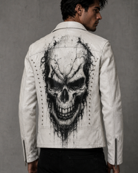 Skull Punk Gothic hand painted Leather Distress Jacket 