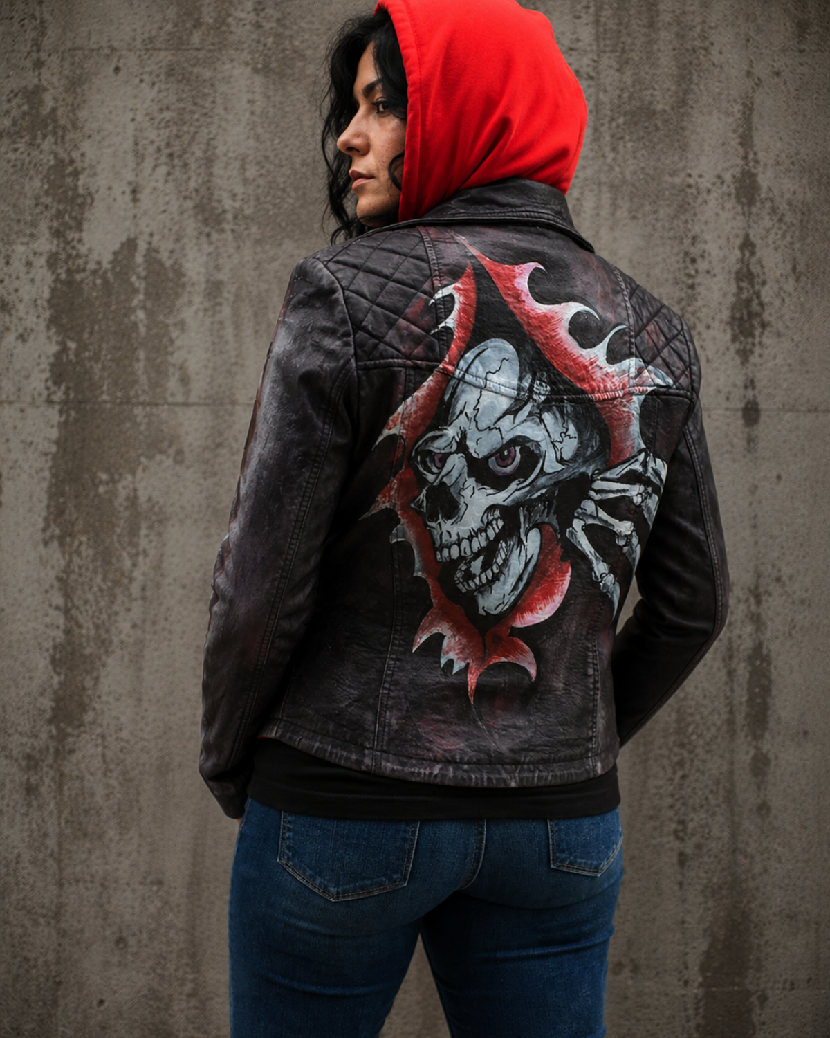 Limited Edition hand painted Biker washed Waxed leather jacket