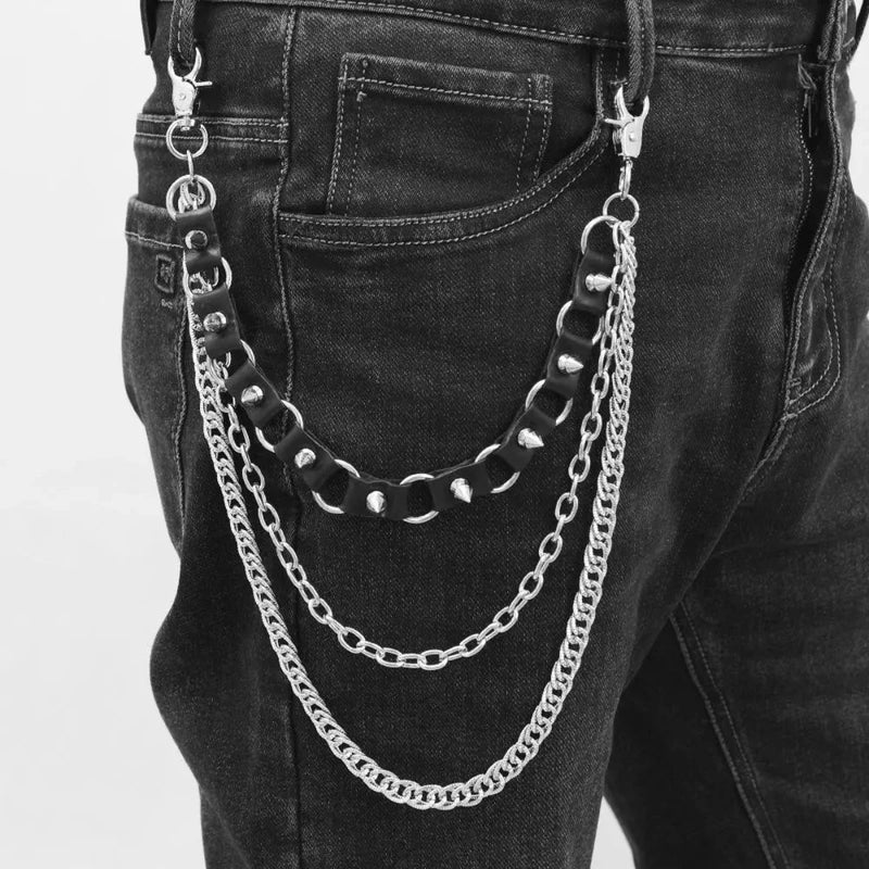 Hot seller Streetwear Punk Wallet chain with Spikes on Leather Chain