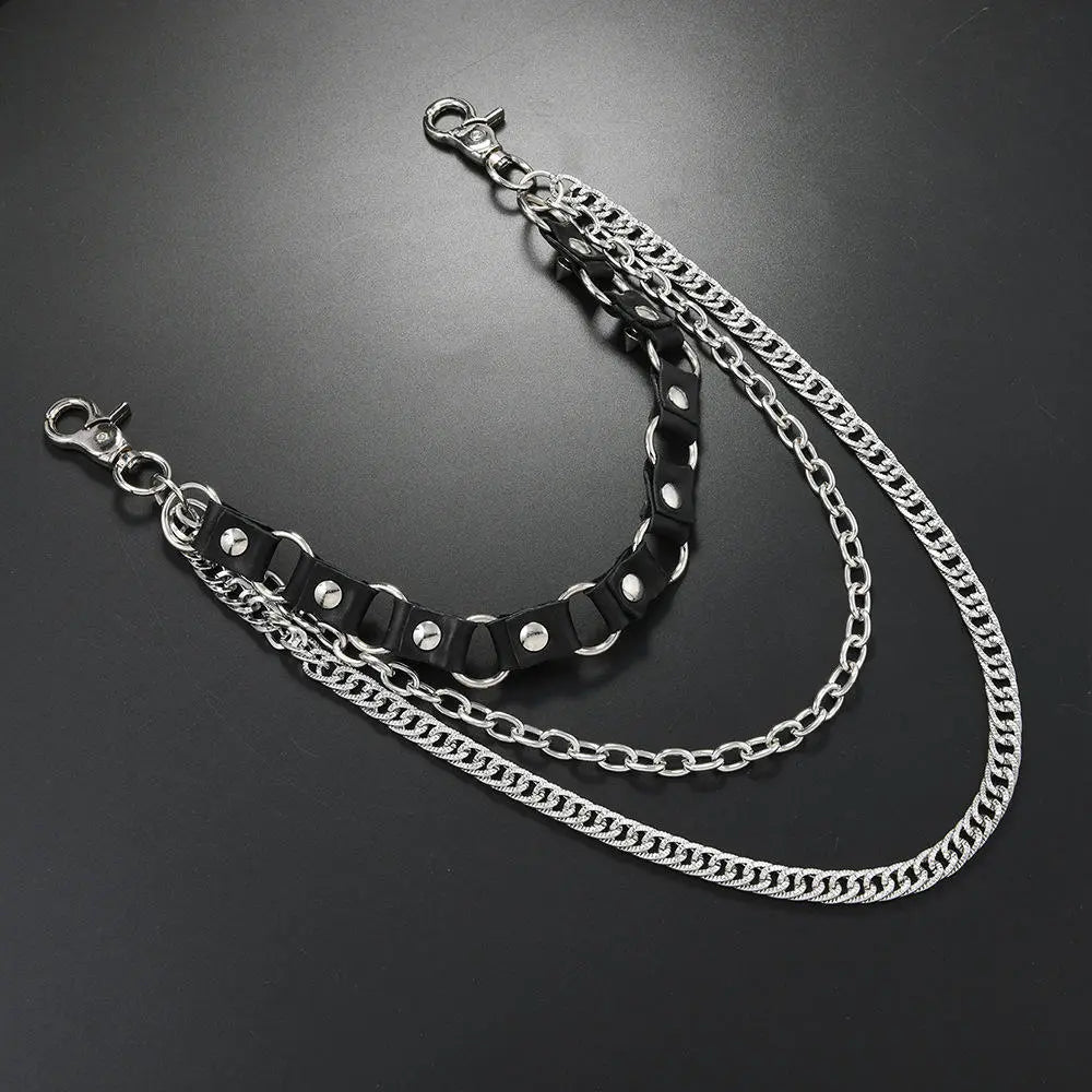 Hot seller Streetwear Punk Wallet chain with Spikes on Leather Chain