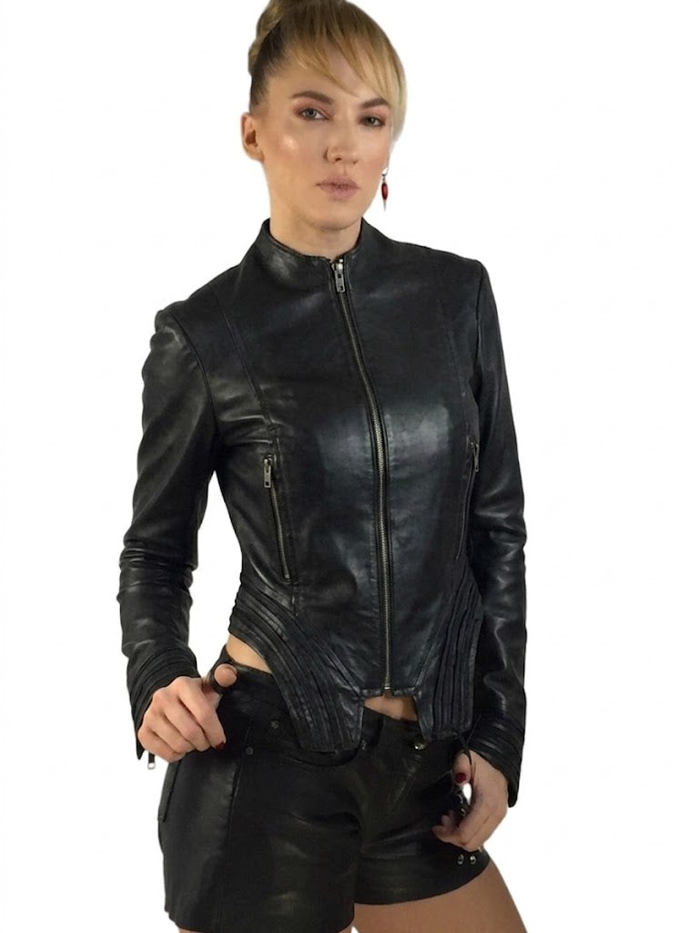 Women Designer leather Jacket with macrame concept at back - Customised concept