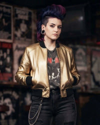 Jenice Metallic Gold and Silver Short Bomber Jacket Hot Seller designed by Vannamoda NYC