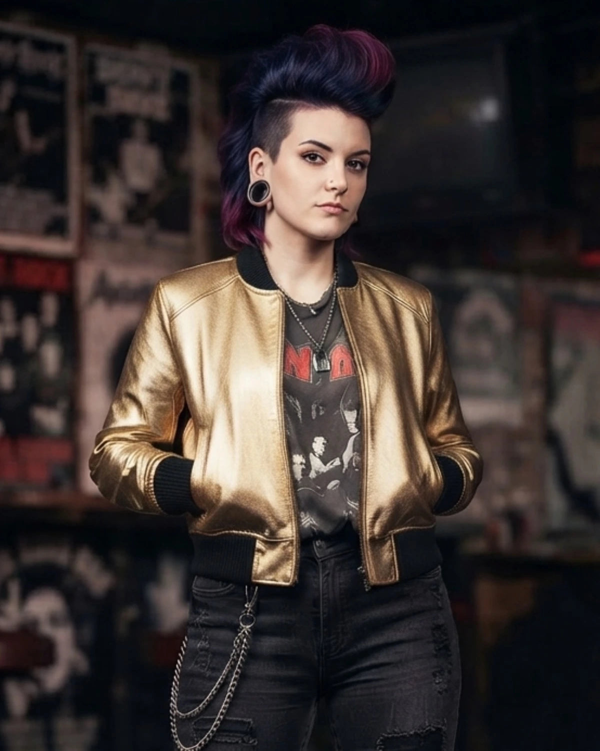 Jenice Metallic Gold and Silver Short Bomber Jacket Hot Seller designed by Vannamoda NYC