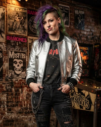 Jenice Metallic Gold and Silver Short Bomber Jacket Hot Seller designed by Vannamoda NYC