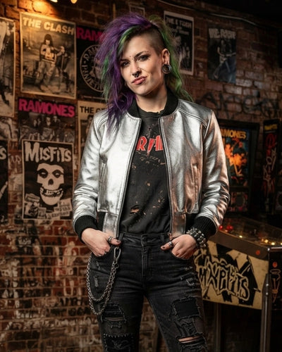 Jenice Metallic Gold and Silver Short Bomber Jacket Hot Seller designed by Vannamoda NYC