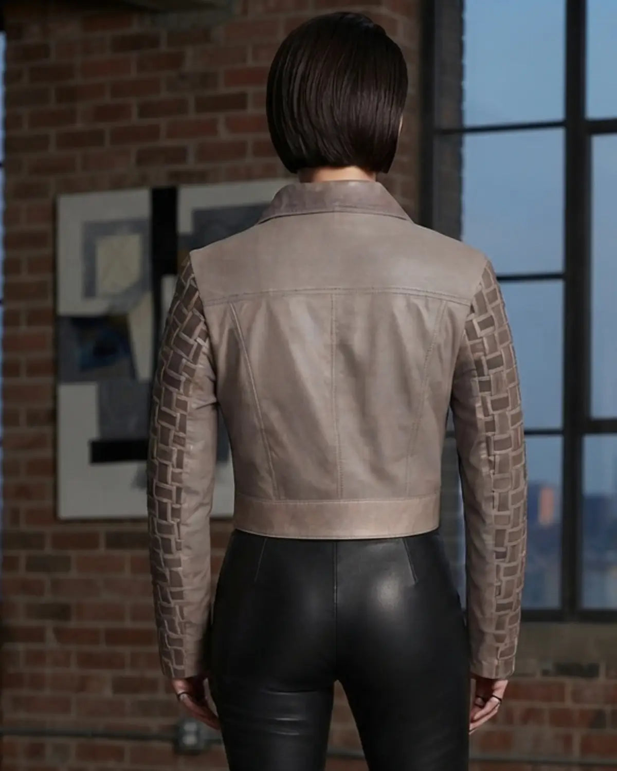 Julian Cropped Leather Woven Woman Jacket
