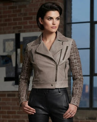 Julian Cropped Leather Woven Woman Jacket