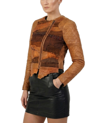 Women Lamb Leather Abstract Handcrafted Dip Dyed Biker Jacket