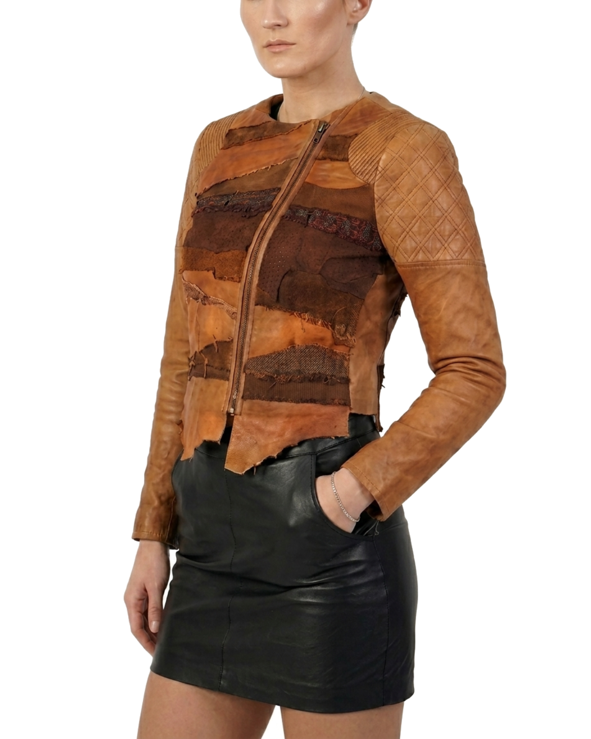 Women Lamb Leather Abstract Handcrafted Dip Dyed Biker Jacket