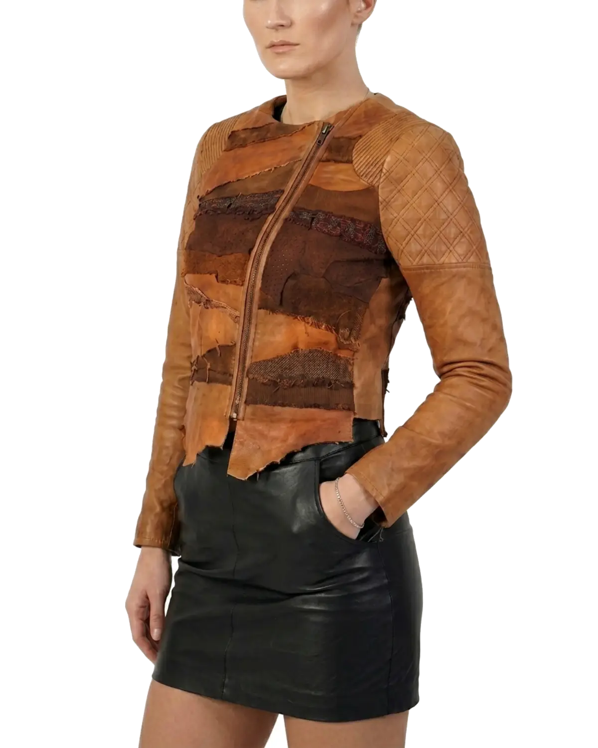 Women Lamb Leather Abstract Handcrafted Dip Dyed Biker Jacket