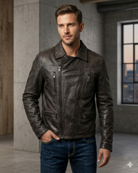 Men Leather Hand Padded Lamb Vintage MotorCycle Biker Jacket