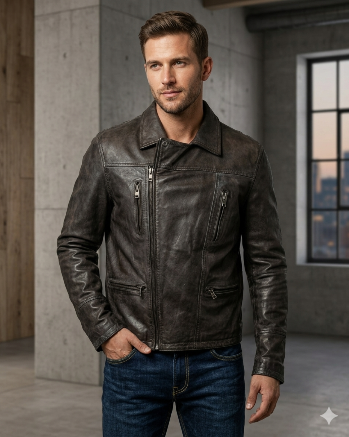 Men Leather Hand Padded Lamb Vintage MotorCycle Biker Jacket