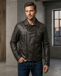 Men Leather Hand Padded Lamb Vintage MotorCycle Biker Jacket