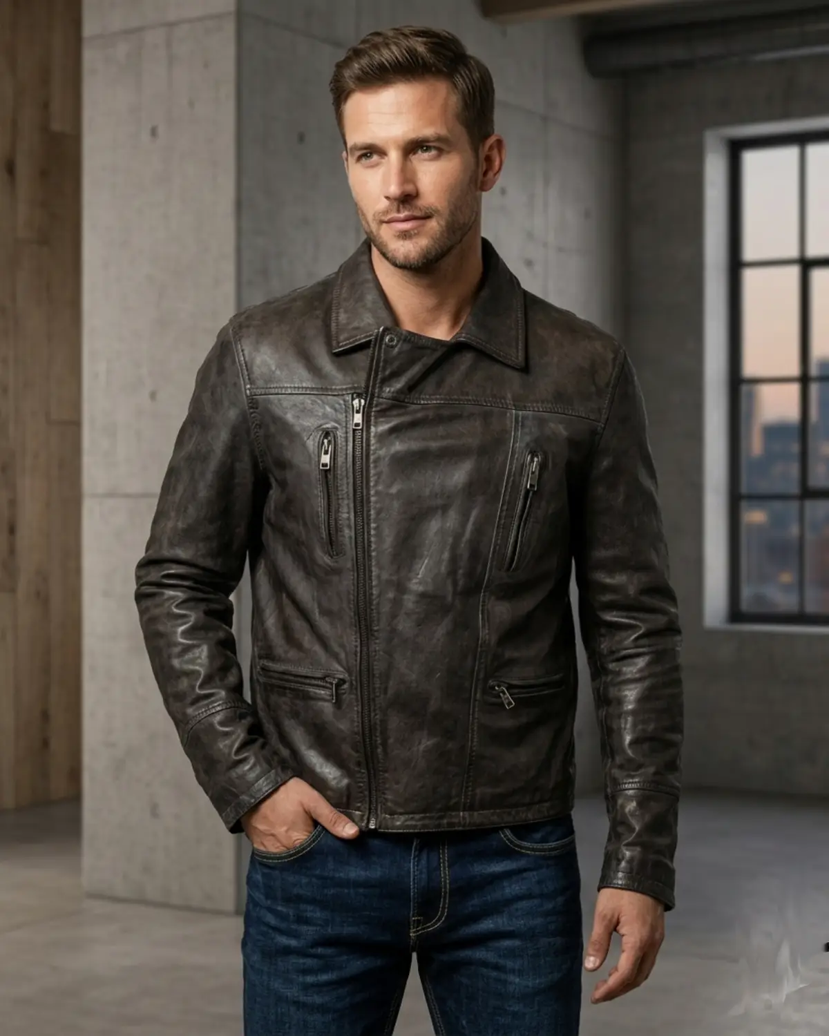 Men Leather Hand Padded Lamb Vintage MotorCycle Biker Jacket