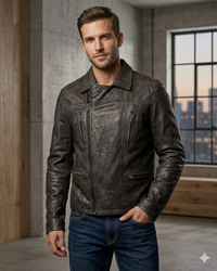 Men Leather Hand Padded Lamb Vintage MotorCycle Biker Jacket