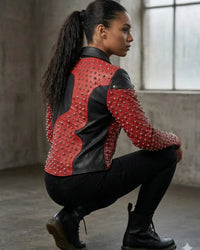 Leather Multi Studded with Rivets buttons   Woman Jacket