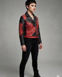 Leather Multi Studded with Rivets buttons   Woman Jacket