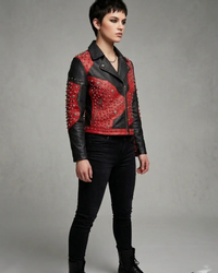 Leather Multi Studded with Rivets buttons   Woman Jacket