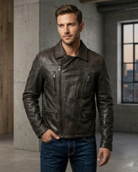 Men Leather Hand Padded Lamb Vintage MotorCycle Biker Jacket