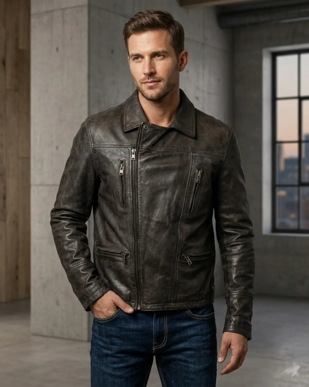 Men Leather Hand Padded Lamb Vintage MotorCycle Biker Jacket