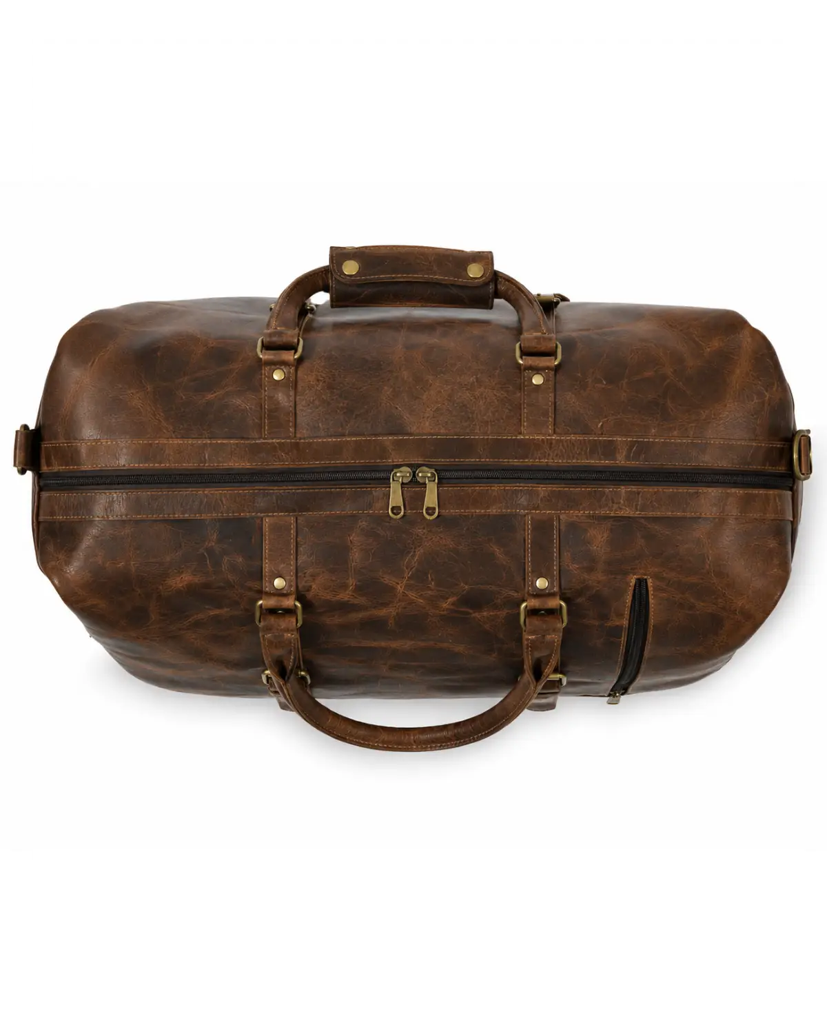 Rustic brown leather travel duffel
