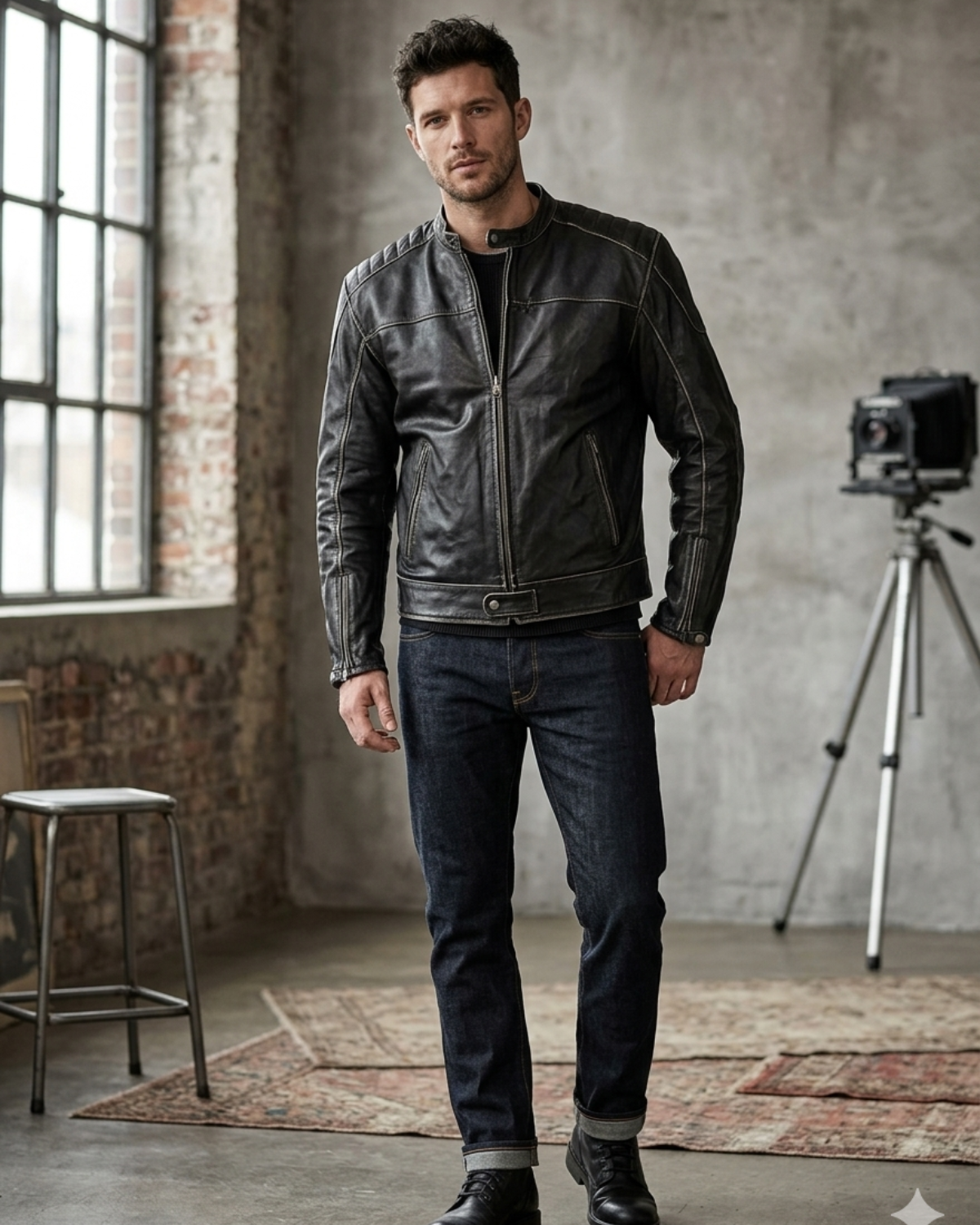Men's Rub Off  Leather Biker