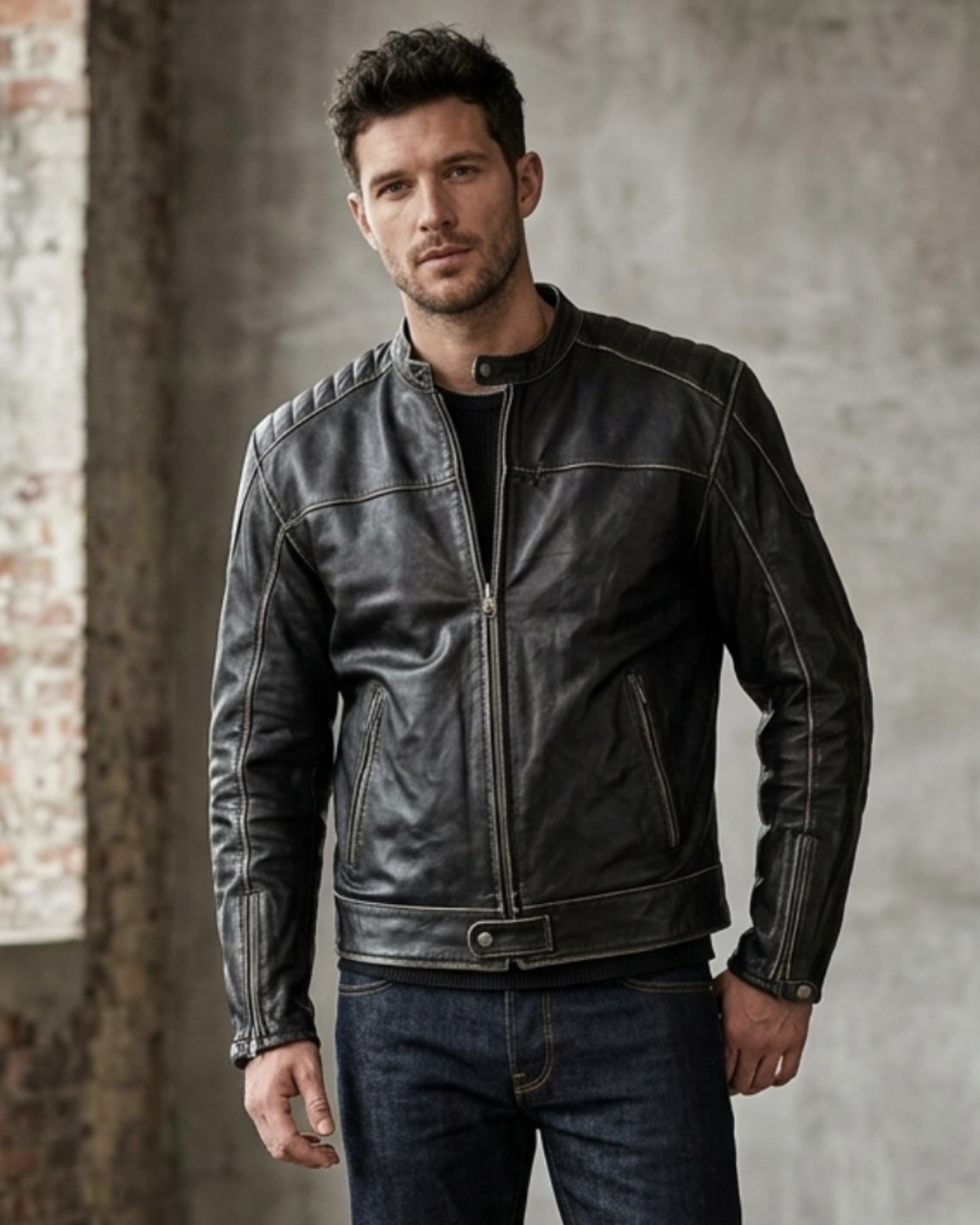 Men's Rub Off  Leather Biker