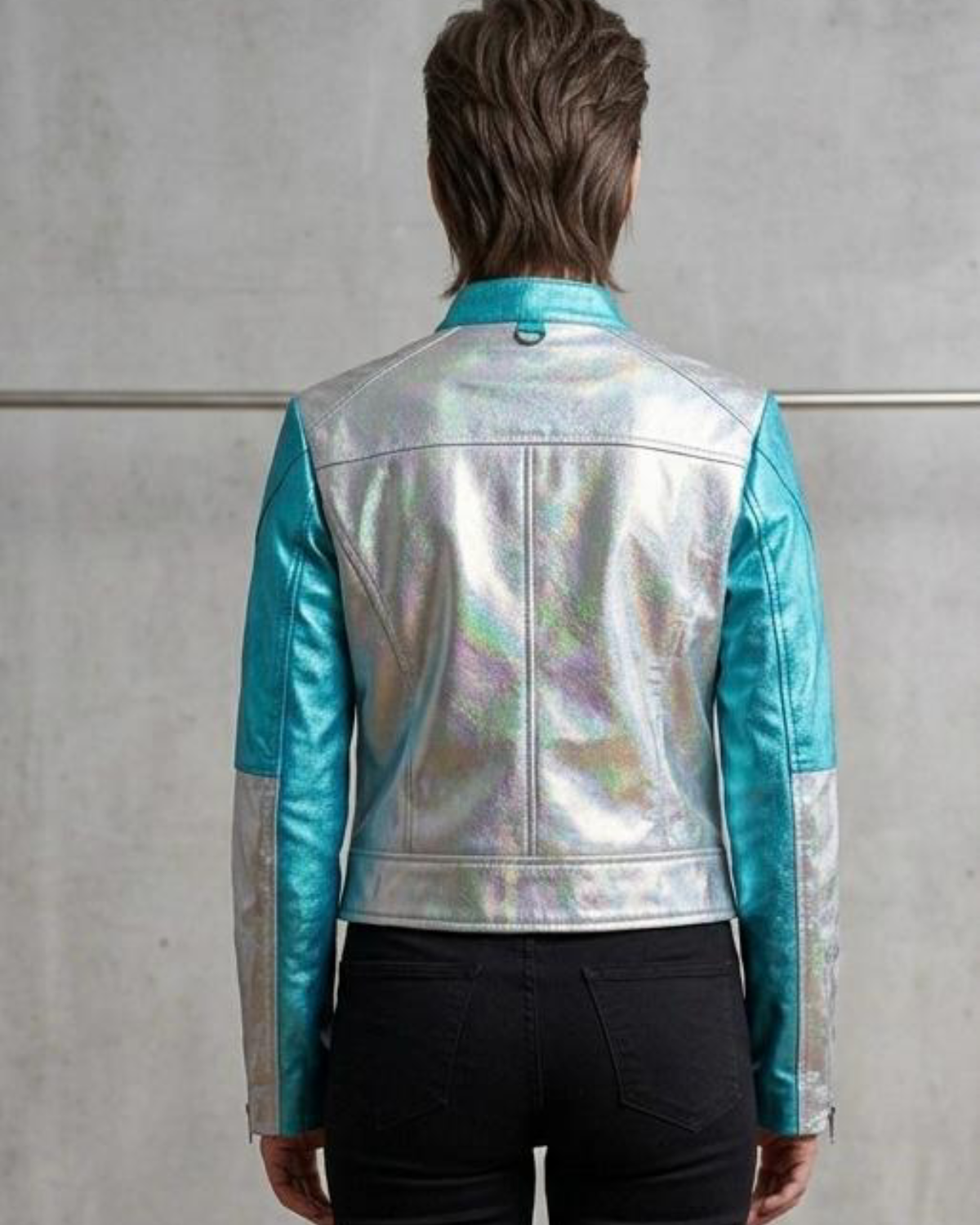 Women's Futuristic Metallic Leather Moto Jacket