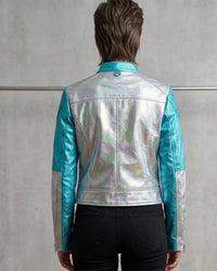 Women's Futuristic Metallic Leather Moto Jacket