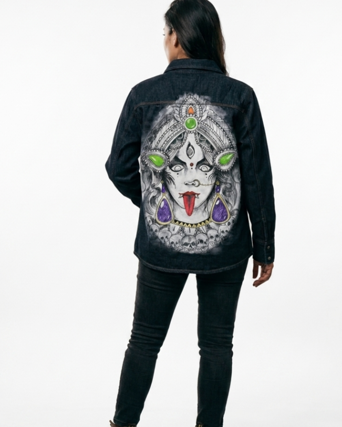 Limited Edition Hand Painted Maa Durga  face  Denim Jacket