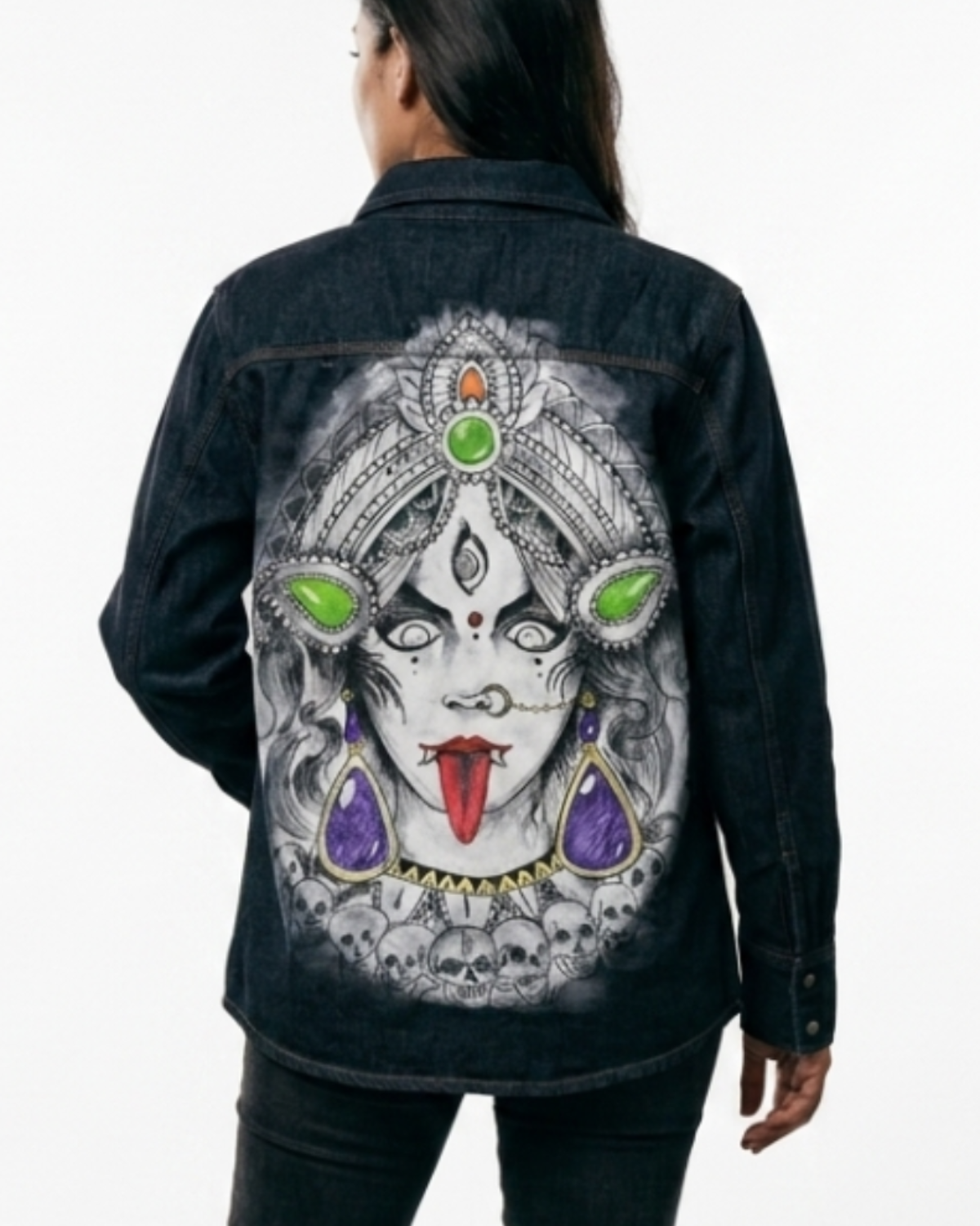 Limited Edition Hand Painted Maa Durga  face  Denim Jacket